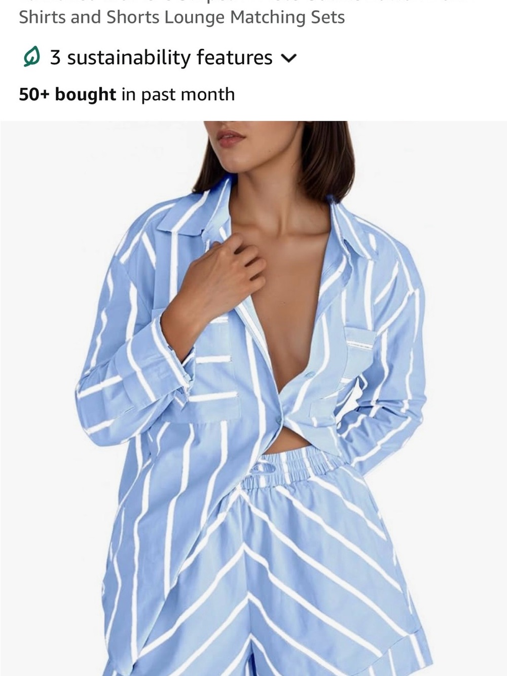 Striped Button-Down Lounge Set in Light Blue - Women L New